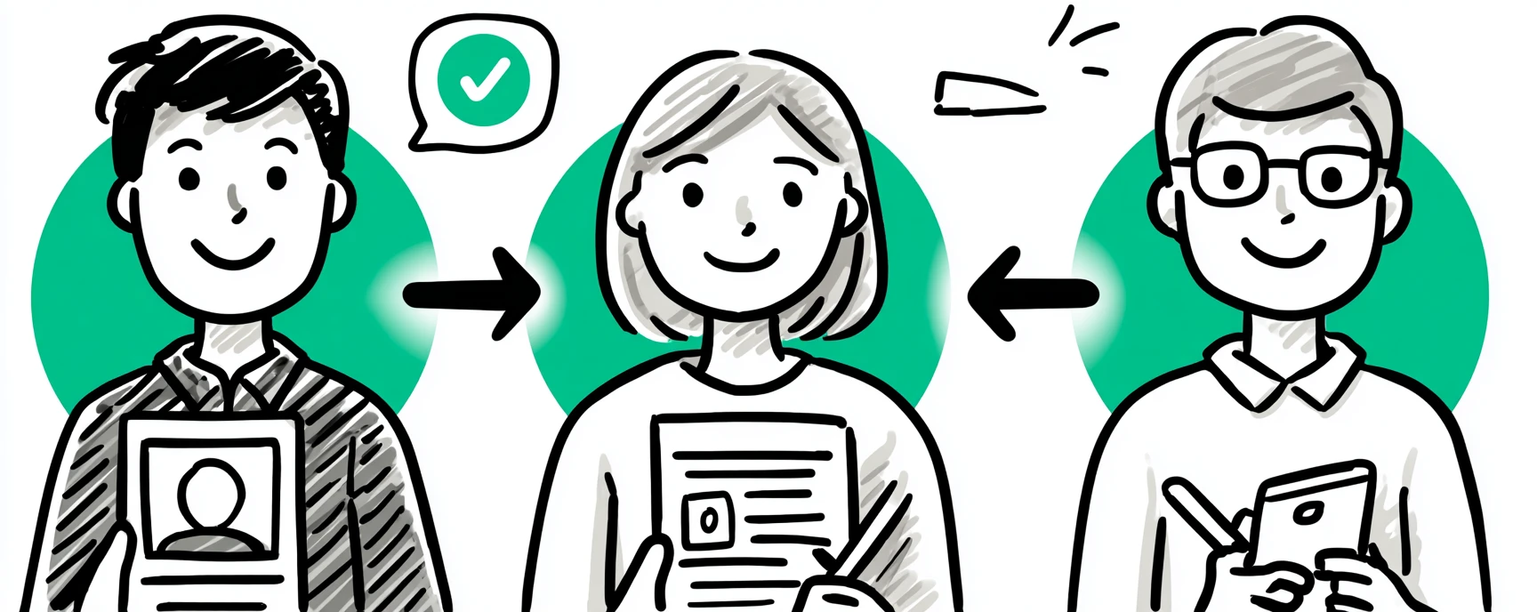 Three connected steps showing the application process