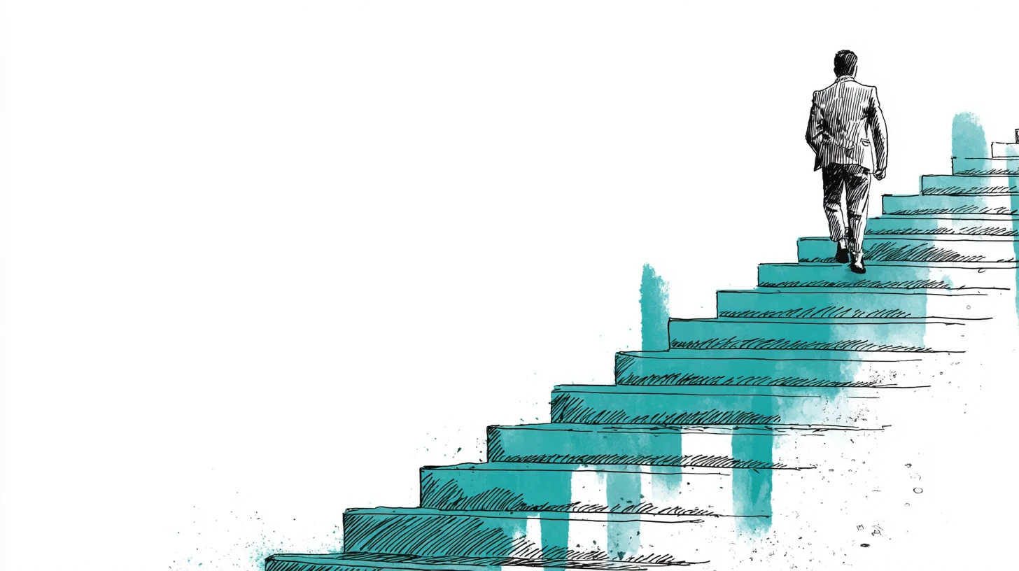 Person climbing staircase of credit scores