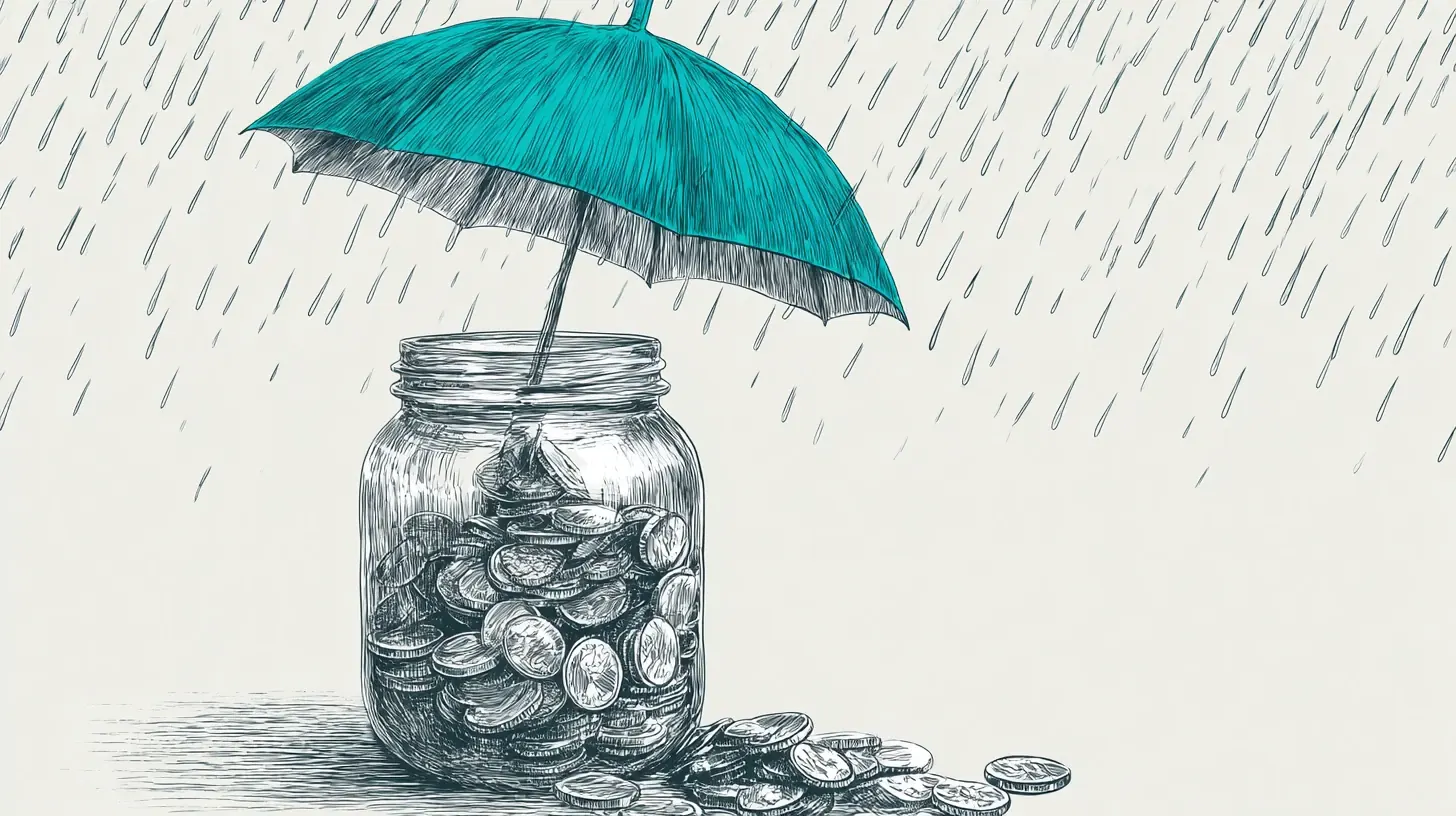 Glass jar being filled with coins under protective umbrella