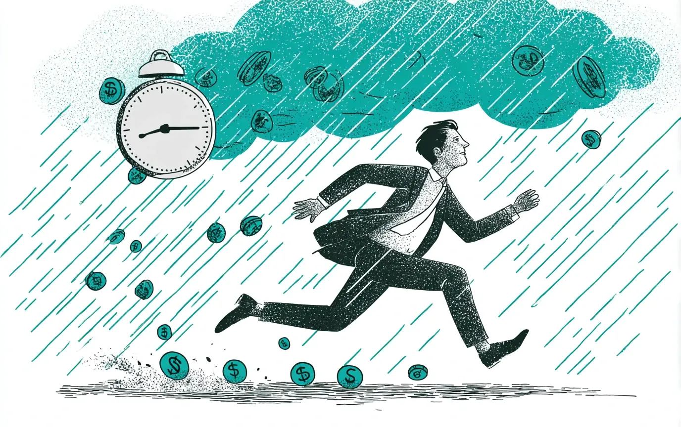 Quick cash loans illustration with person catching coins
