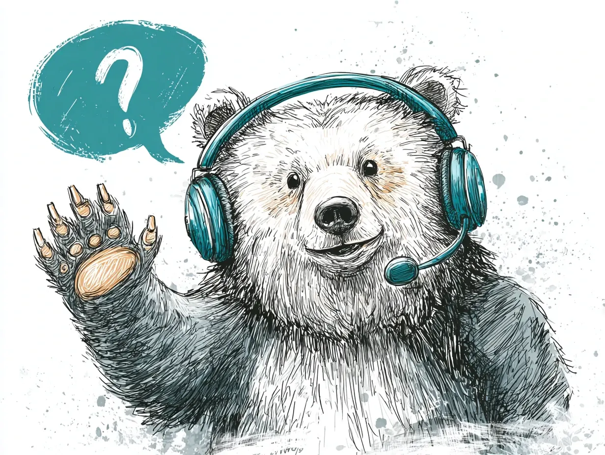 Friendly bear mascot with headset ready to help